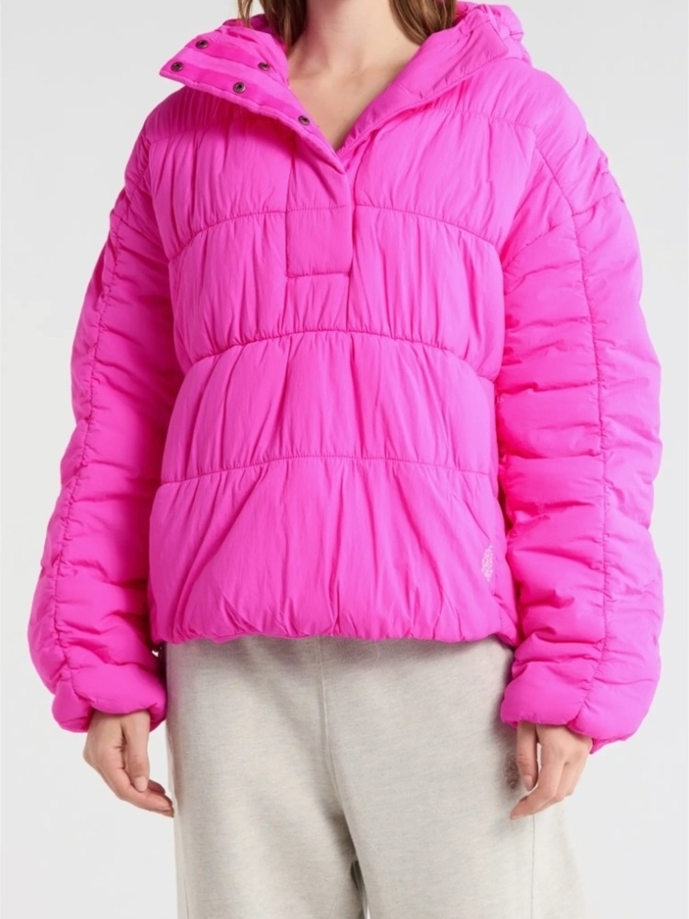 NWT FP Movement Polly Puffer Pullover Jacket Quilted Candy Pink Outerwear L